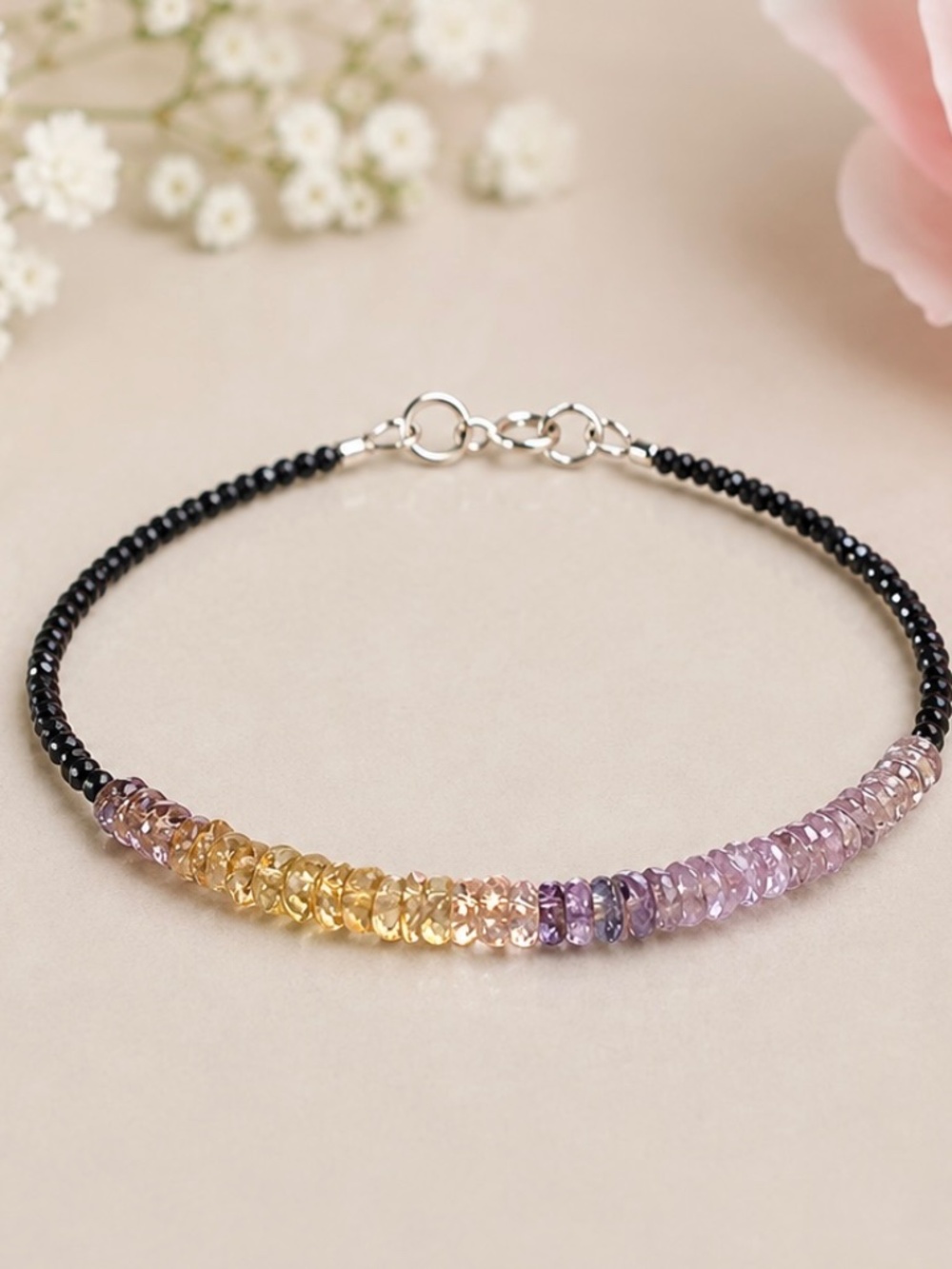 Ombre Rare Color Sapphire Bracelet Solid 14K White Gold , 5th 45th Anniversary